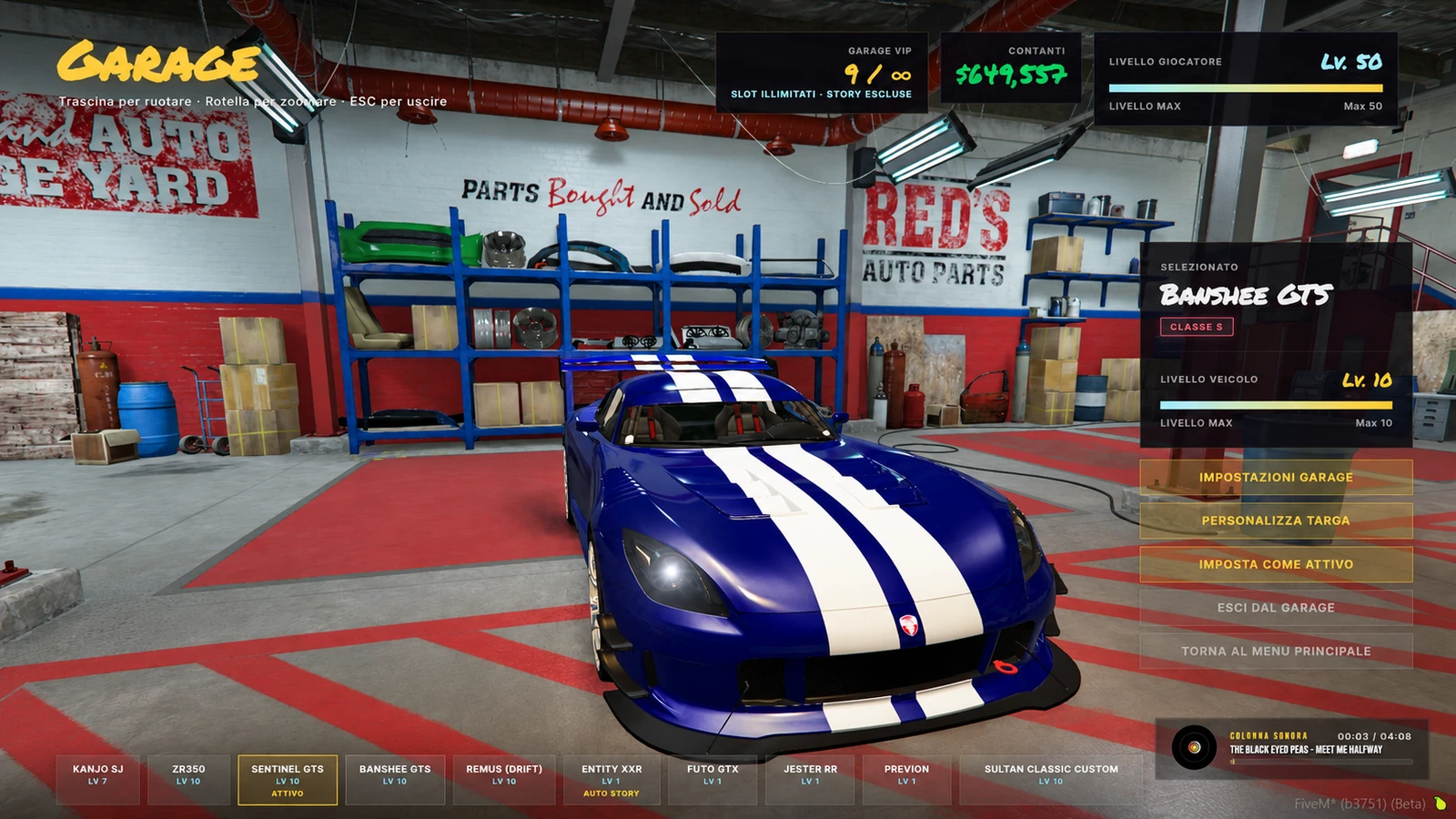 Garage VIP reale di StreetKings Italia con slot illimitati e personalizzazione targa.